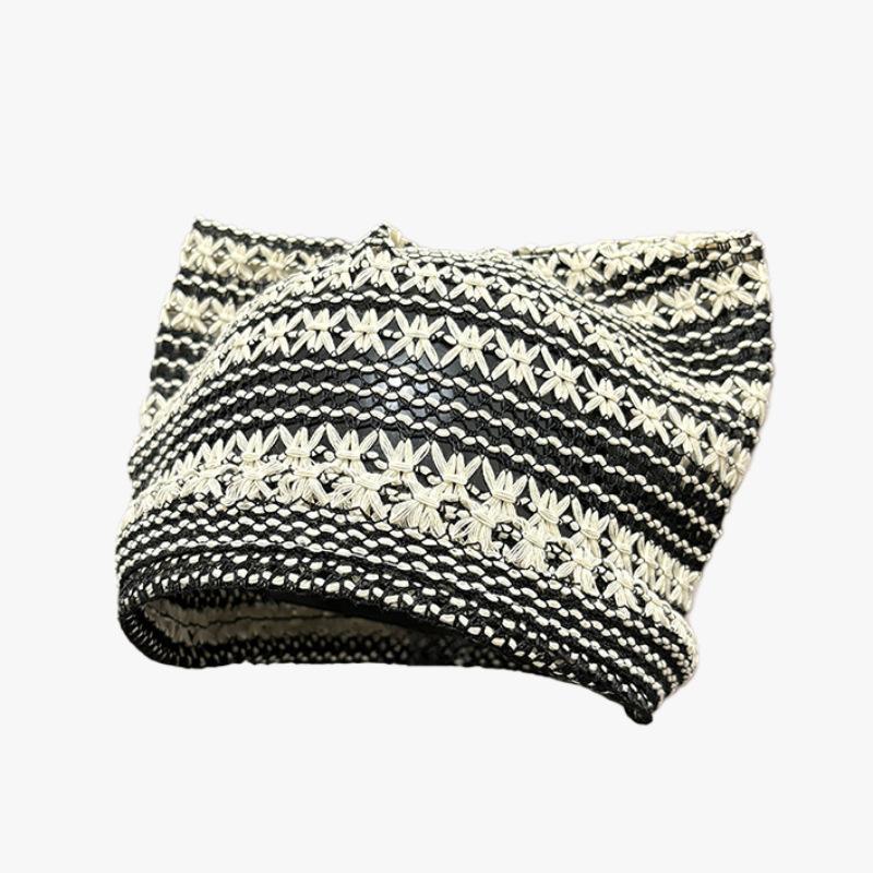 

Легкая и дышащая шапка-колпак с дьявольскими рожками, летний нишевый дизайн, полосатая ажурная шапка с кошачьими ушками, женская Adjustable