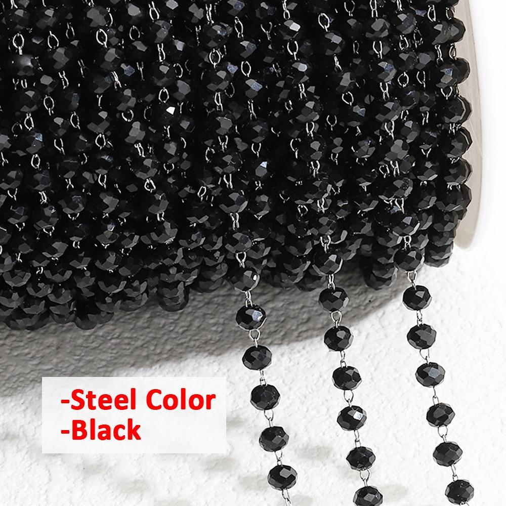 No Fade 1Meter Crystal Stone Stainless Steel Chain Pink Blue Beaded Chains for Necklace Bracelet Chain Jewelry Making DIY