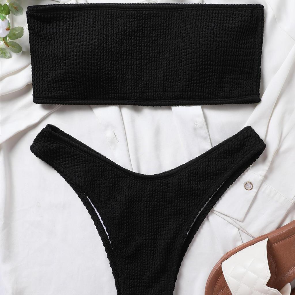 2024 European & American Snake Print Bandeau High-Waisted Bikini Swimwear for Women