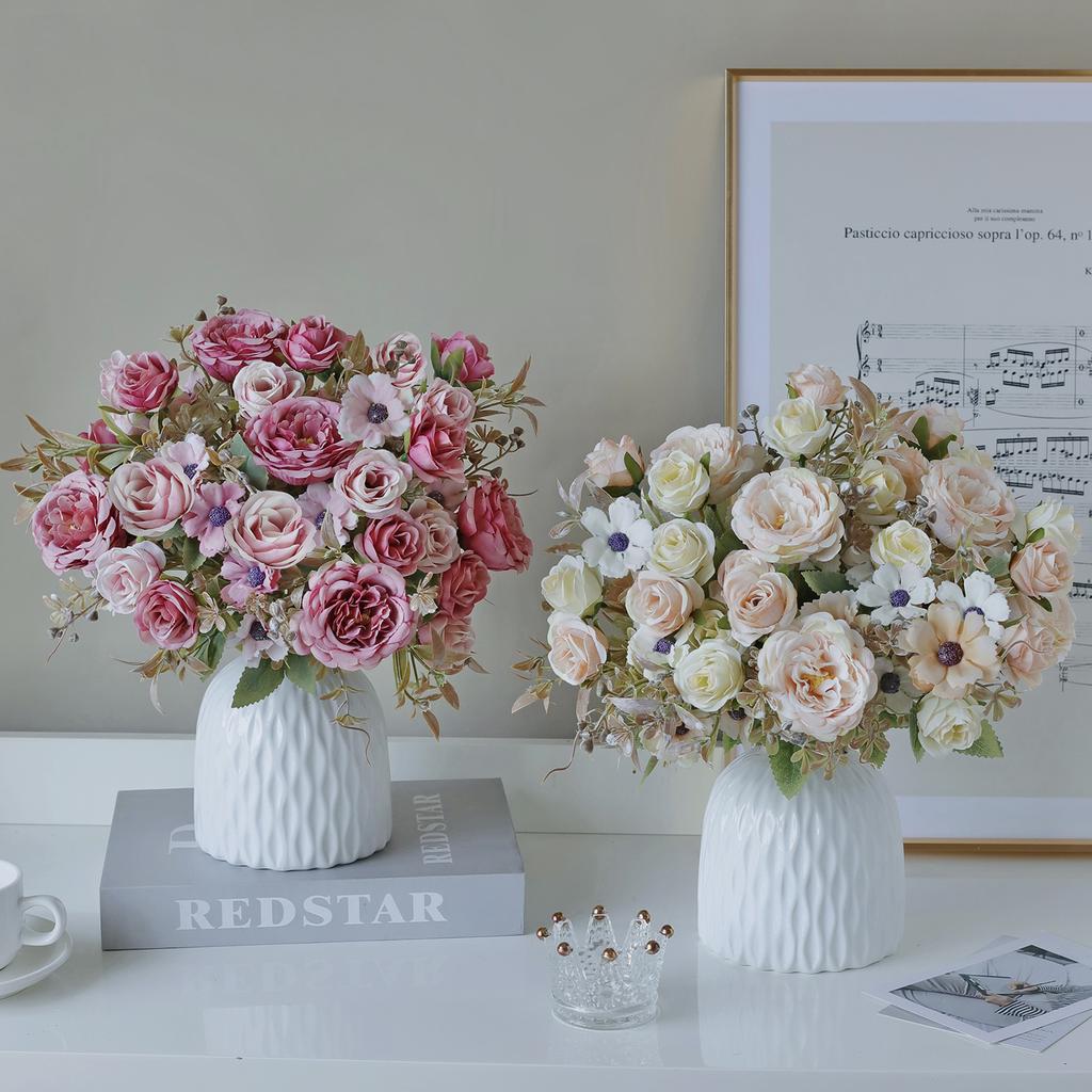 1/2PCS Artificial Roses Flowers Wedding Home Bedroom Decor Bridal Bouquets Garden Fake Silk Peony Hydrangeas Vase Board Outdoors