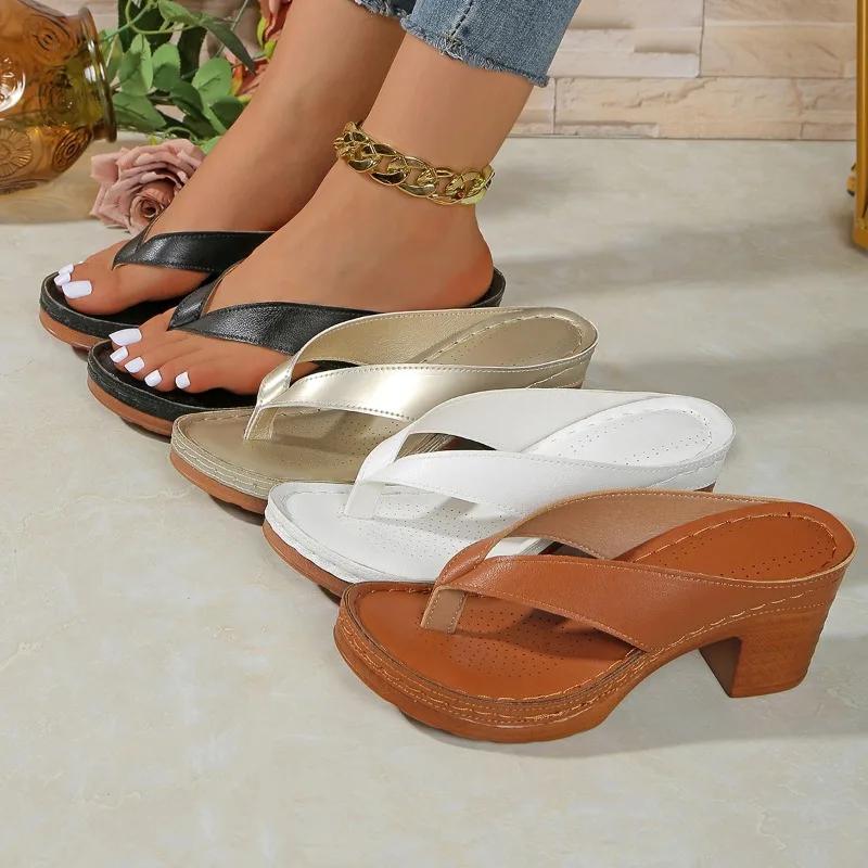 Summer Fashion Sexy Large Size Banquet PU Herringbone High Heels Women's Casual New Style Daily Comfortable Roman Sandals