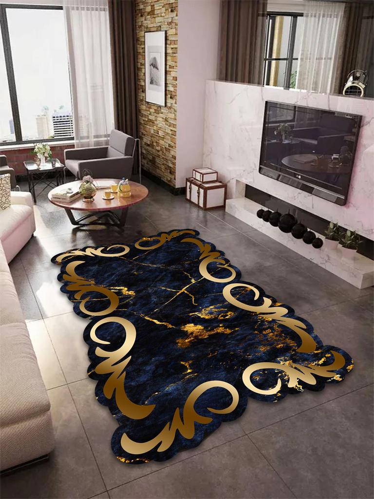 EPeddler Home Dekorativní Navy Blue Gold Mramorový vzor Digitální tisk Omyvatelný Neklouzavý bodový základ Nová generace Kuchyně, ložnice, obývací pokoj Koberec a podložka na podlahu
