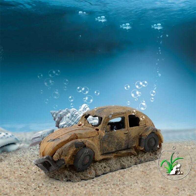 Fish for Tank Decoration Aquarium Hideaway Broken Vehicle House Cave Resin Wreck Car Ornament Landscaping Accessories top sale