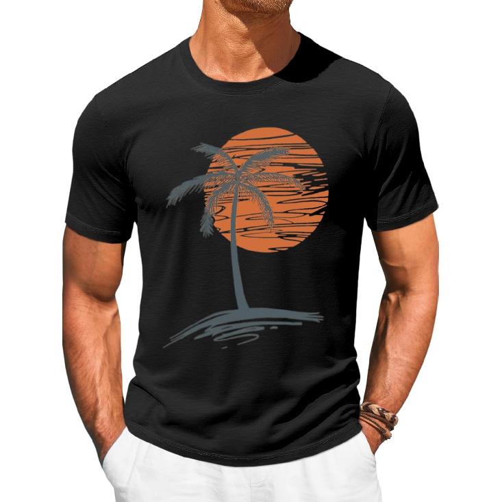 Runcati Mens Short Sleeve T-Shirts Graphic Crew Neck Shirt Printed Tees | Casual, Summer Beach, Sunset Palm Tree, Vintage Hawaiian Tees