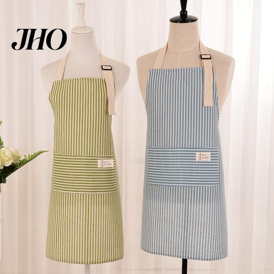 Waterproof Kitchen Apron Cotton Linen Striped with Pocket Breathable Oil-proof Pockets Adjustable Men Women Chef Cooking Baking Sleeveless Bib