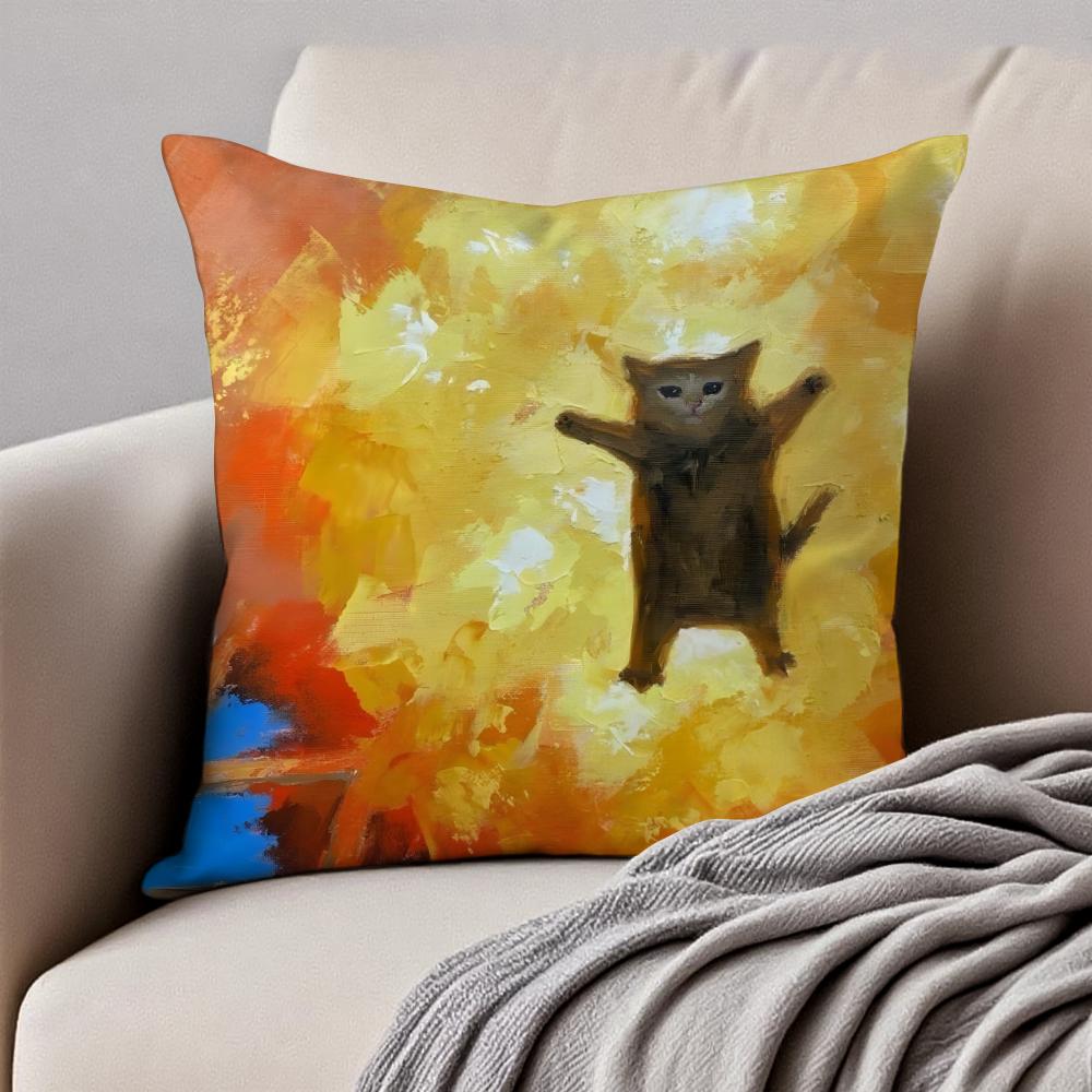Expressive Hilarious Expressions Cats Oil Paint Cushion Cover Pillowcase Antidustmite Invisible Zipper Short Plush Sofa Cushion