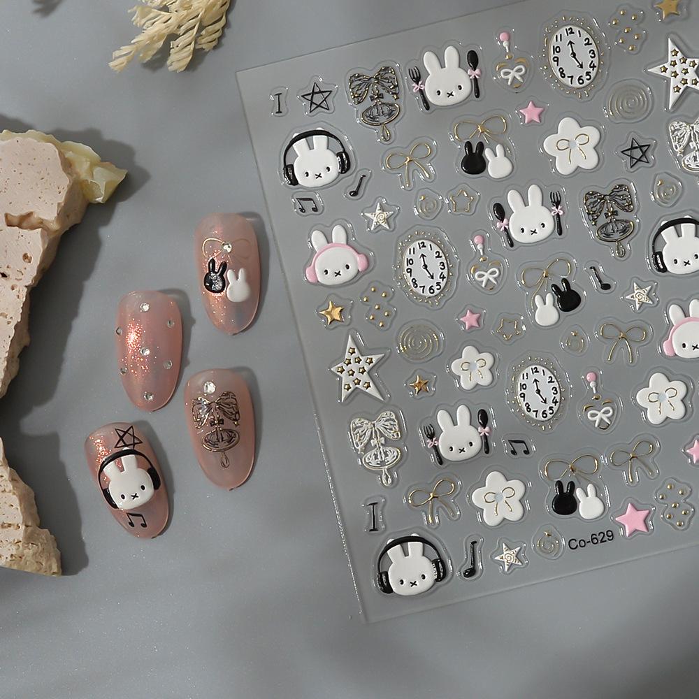 White Rabbit Music Nail Art Stickers with Bowknot and Adhesive