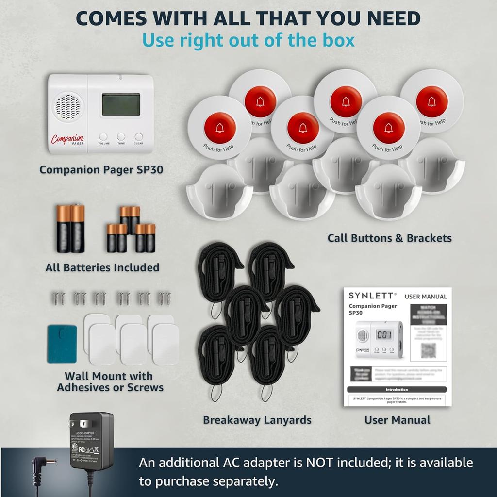 Caregiver Pager for Elderly Adults Nurse 6 Call Buttons for Elderly at Home Seniors Patients Nurse Call Light Monitoring System Alert Button Bed
