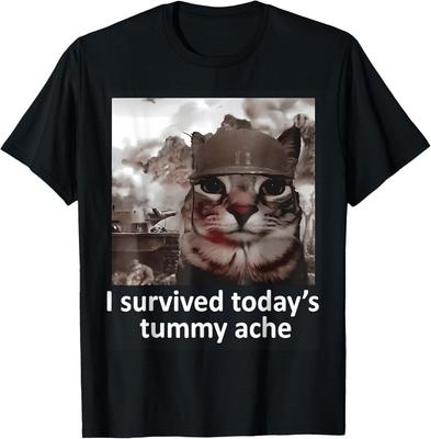 Herren Damen Ich Habe Den Heutigen Bauchschmerz Überlebt Groovy Lustiges Katzen T-Shirt