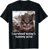 Mens Womens I Survived Today's Tummy Ache Groovy Funny Cat T-Shirt