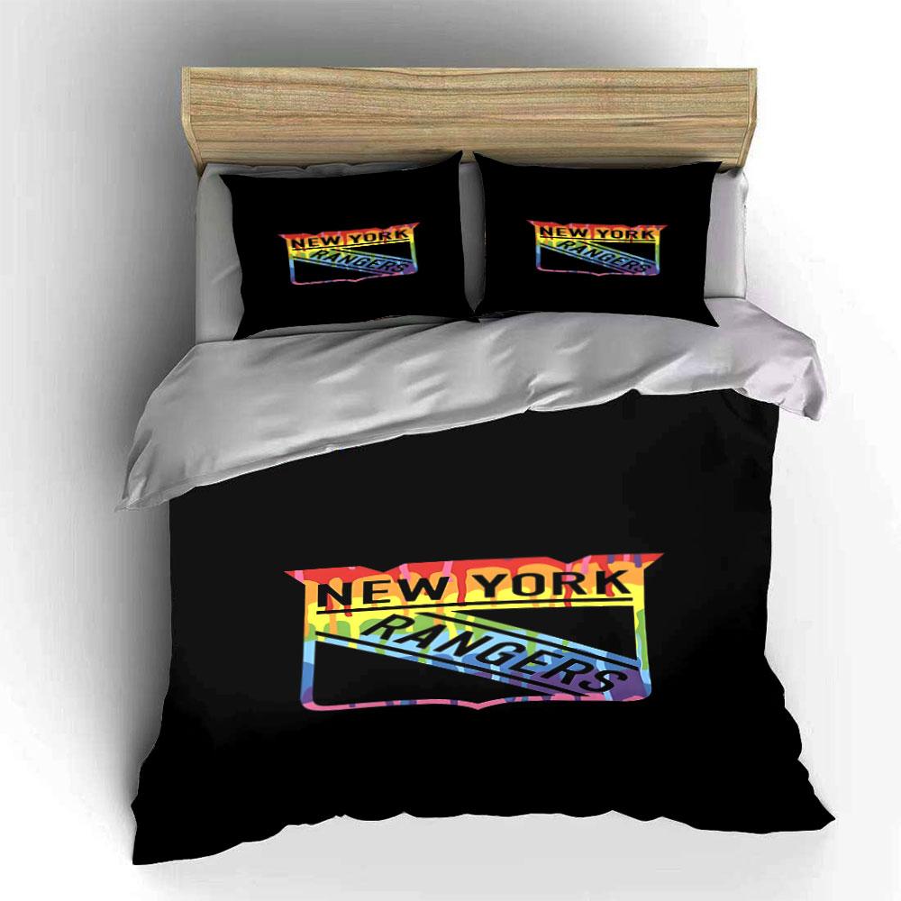 New York Rangers Rainbow Drip Design Print Bedding Set Duvet Cover Pillowcases (1* Duvet Cover 2* Pillowcases Do Not Include Comforter)