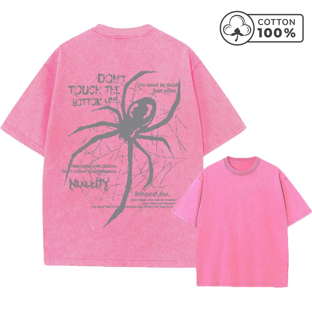 Men's Distressed Washed T-Shirt With Spider Print Retro Pure Cotton Short Sleeve Comfortable And Breathable Training Top