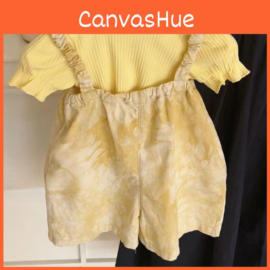 Children Tie Dye Patterned Overalls And Knitted Tops Two Piece Set Autumn For