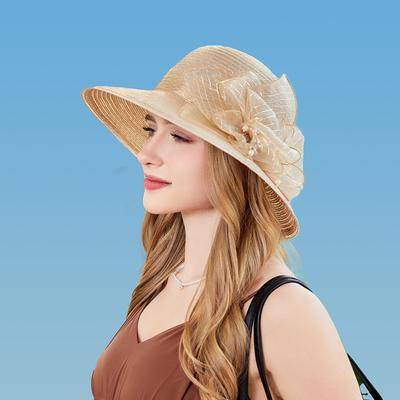 Dámský letní svatební klobouk s organzovým širokým okrajem, církevní Kentucky Derby fascinator, svatební klobouk na čajový večírek