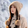 New Rabbit Fur Knitted Warm Hat Autumn and Winter Fleece Thickened Ear Protection Face Fleece Fleece Hat Women's Cold Protection Hat