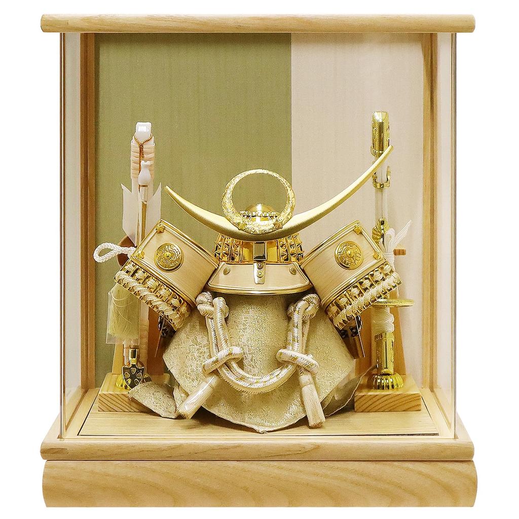 May Festival Doll, Helmet Case Display, Kai (Oar) Design, Uesugi Gold, Two-tone Green Back, 28cm (W) x 23cm (D) x 32cm (H), Uesugi Helmet WG0708