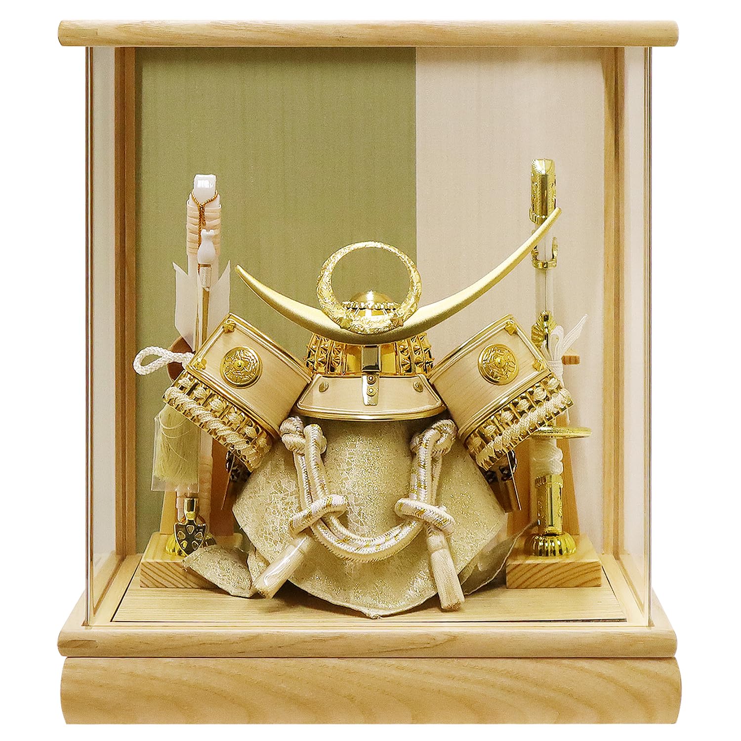 

Satsuki Doll Helmet Case Decoration Case Decoration Acrylic Case Kai Uesugi Gold Green Back Natural Width 28 x Depth 23 x Height 32 cm Uesugi Kabuto бежевий