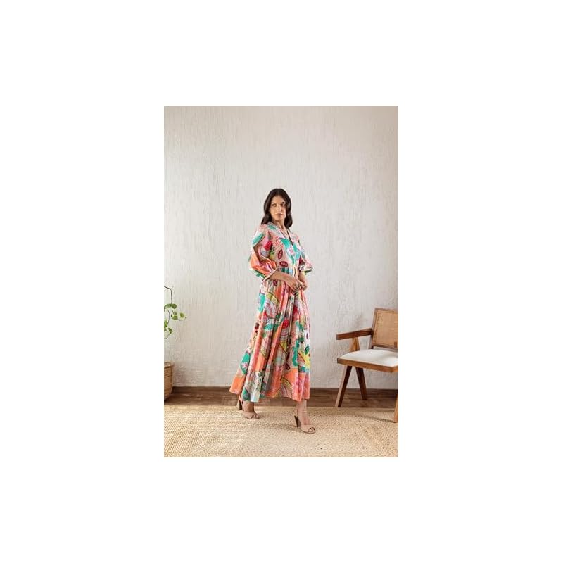 GRECIILOOKS Rayon Below The Knee One Piece Maxi Bodycon Dresses Midi Dress for Women (GL-WD1232_Multicolor L
