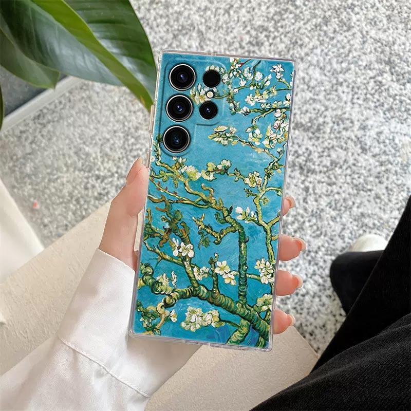 Casetă de telefon cu pictură Van Gogh Terasa cafenelei Noaptea înstelată Floarea-soarelui Pentru Samsung S24 S23 Ultra S22 S20 Plus S21 FE Capac Transparent Funda