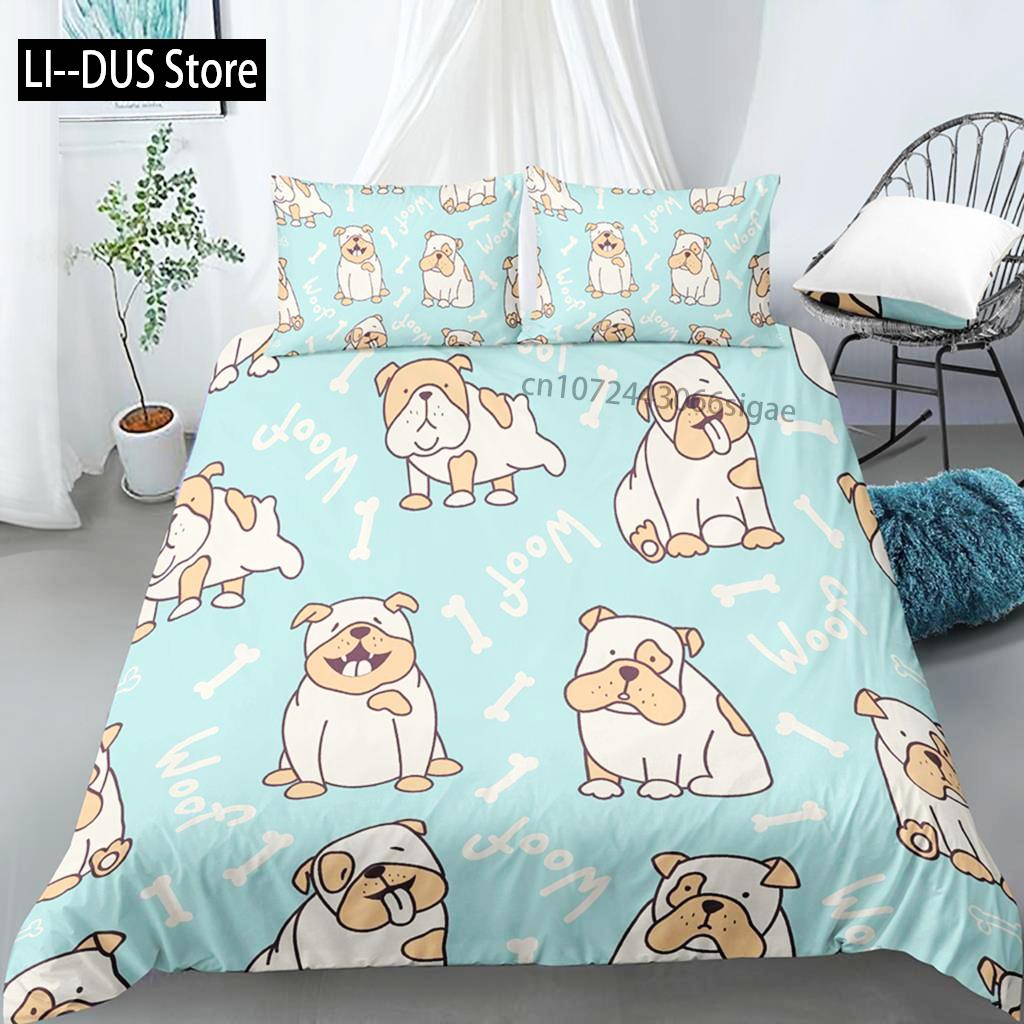Comforter Cartoon Dog Cute Pug For Family Home Decor Pet Theme For Children Kid Women Gifts Bedroom Comfort Bedding Set