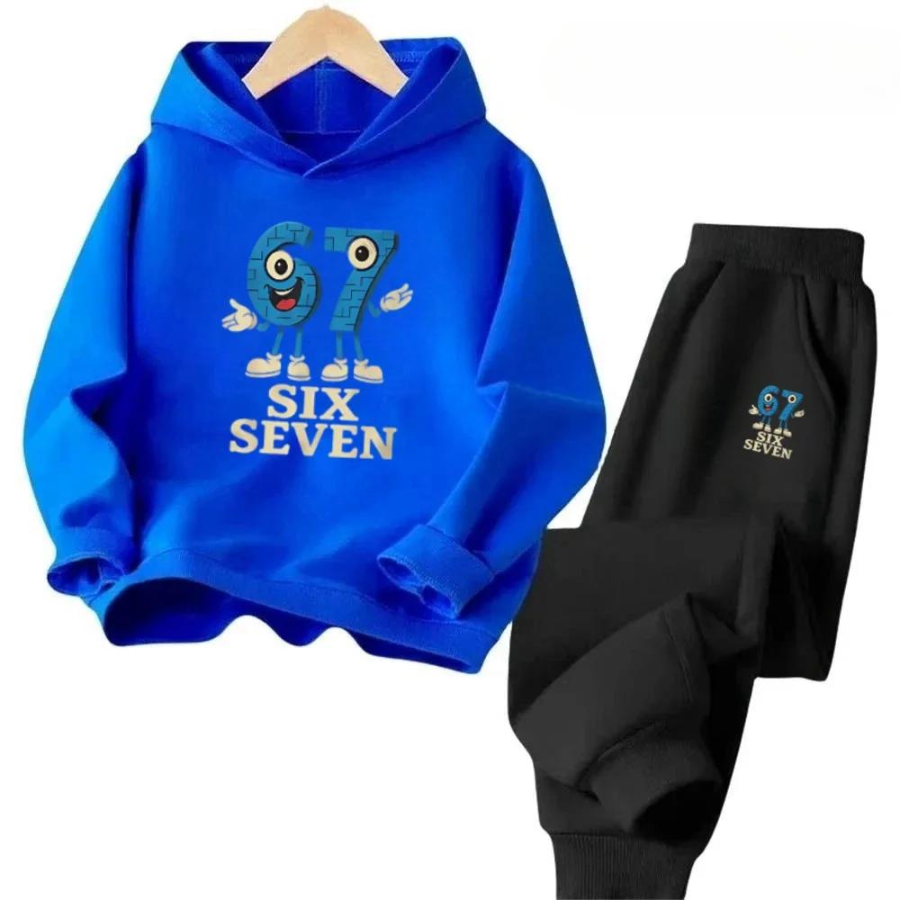 67 Fun Kids Set Cartoon Print Tracksuit Casual Fashion Outfit Children's Hoodies Set Fashion Trend Set Pants Suits