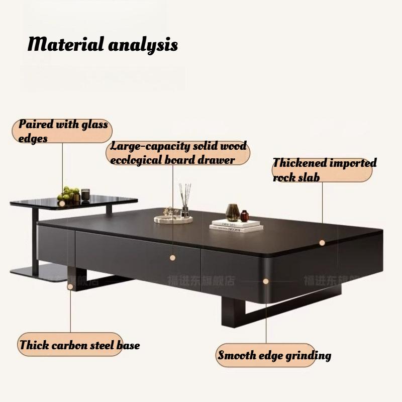 Italian Style Black Slab TV Stand Cabinet Set Coffee Table Living Room Luxury Modern Side End Table Home Furniture Decor