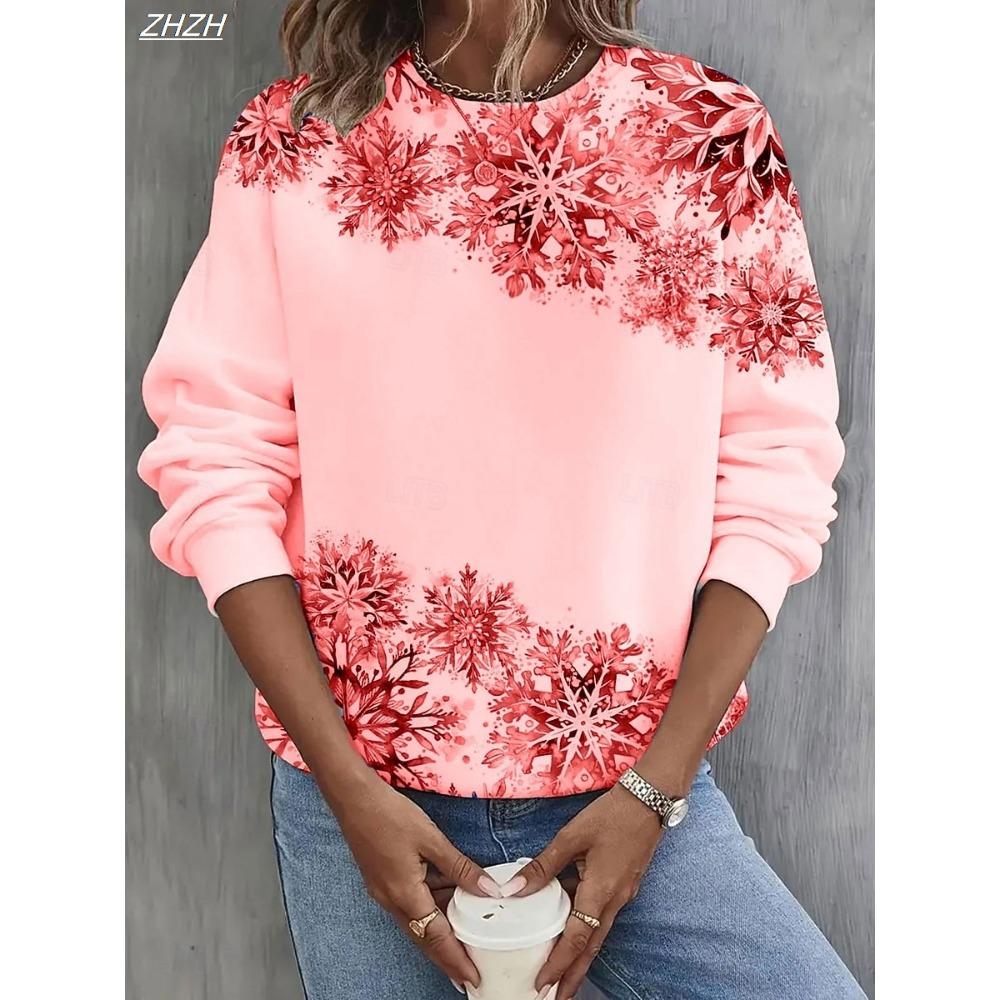 Women's Pullover Sweatshirts Graphic Snowflake Christmas Casual Long Sleeve Crew Neck Regular Tops