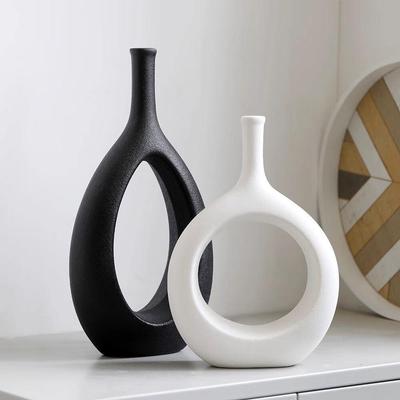 Modern Ceramic Vase with Artificial Dried Flowers – Nordic White Dining Table Decor or Living Room Entrance Ornament