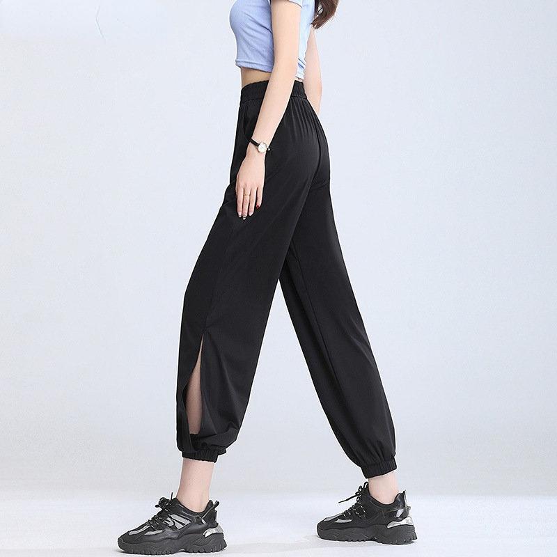 Spring Summer High Waist Casual Trousers Elastic Waist Loose Casual Sweatpants Wide-Leg Pants Basic Soft Cotton Bloomers Female