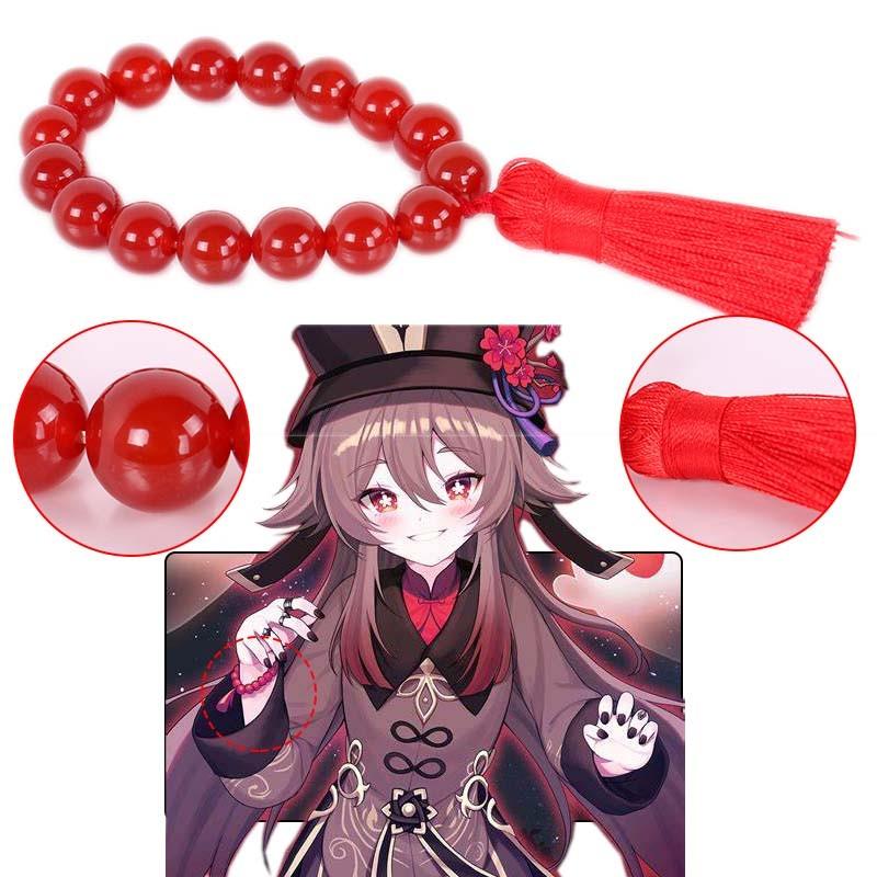 2 Stück Genshin Impact Hu Tao Armband Rote Achatperlen Atemberragender Cosplay Schmuck Dekor Für Fans