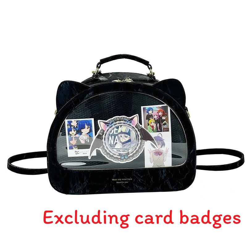 

Милый рюкзак-полумесяц с кошачьей головой и прозрачным слоем для значков чёрный