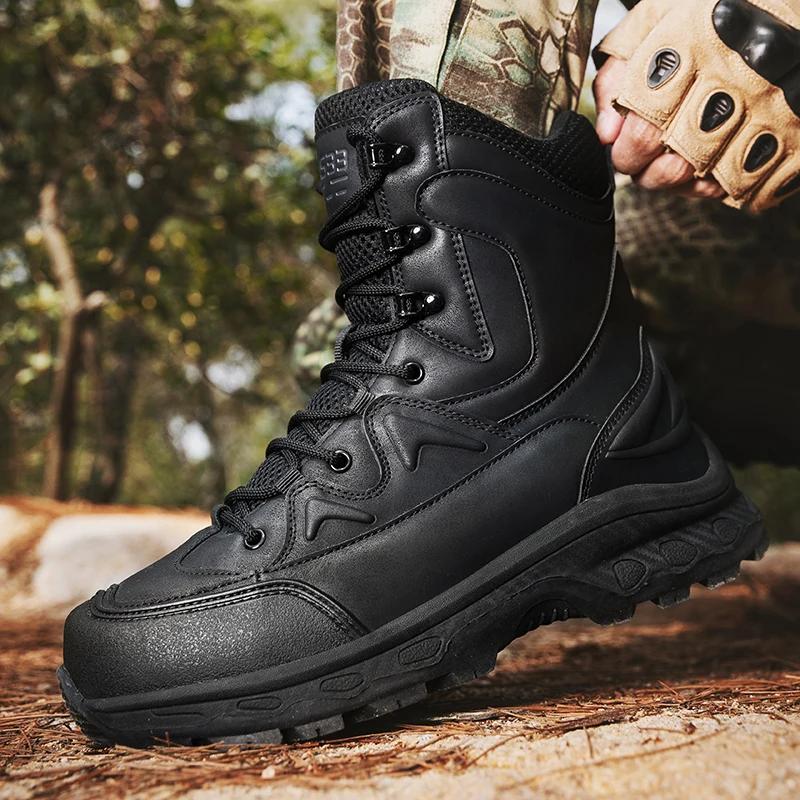 

2025 Men Leather Boots Mens Desert Waterproof Work Safety Shoes Climbing Hiking Ankle Men Outdoor Boots Zapatos Hombre 39 чёрный
