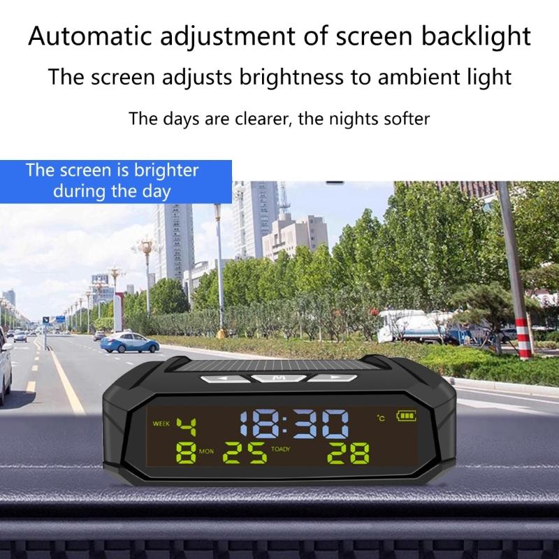 Solar Powered Car Clock Universal Multifunction Electronic Clock Wire Free