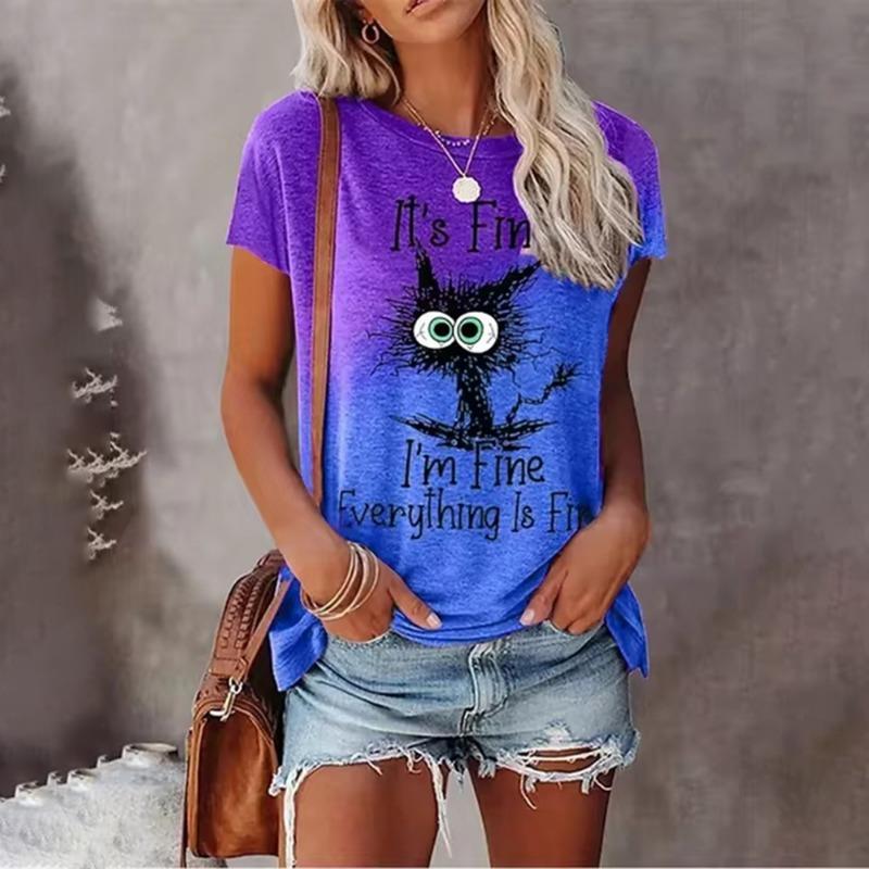 Mode Damen Rundhals Kurzarm T-Shirt Lustige Explodierende 3D Kätzchen Bedruckte Kurzarm Tops Für Damenbekleidung Sommer