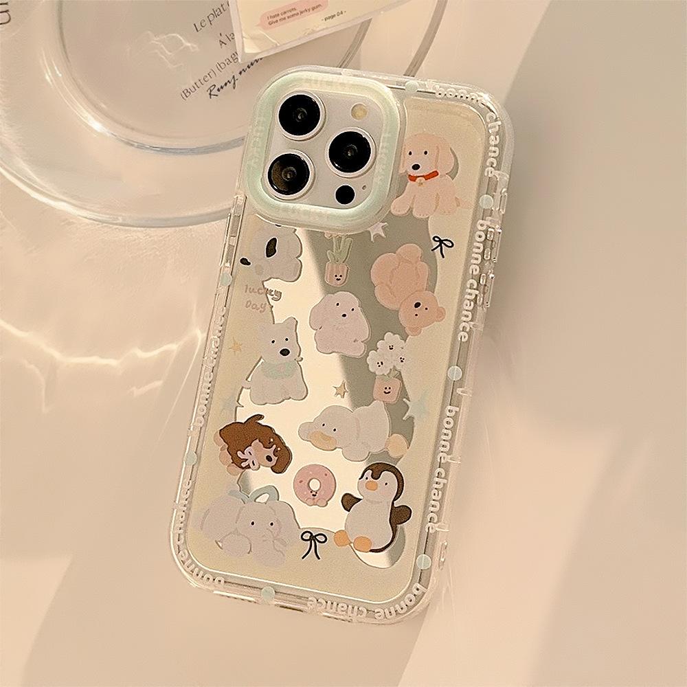 Cute Pet Mirror Suitable for 14ProMax Apple 15 Mobile Phone Case IPhone 16 Fun Cartoon 12 Anti Fall