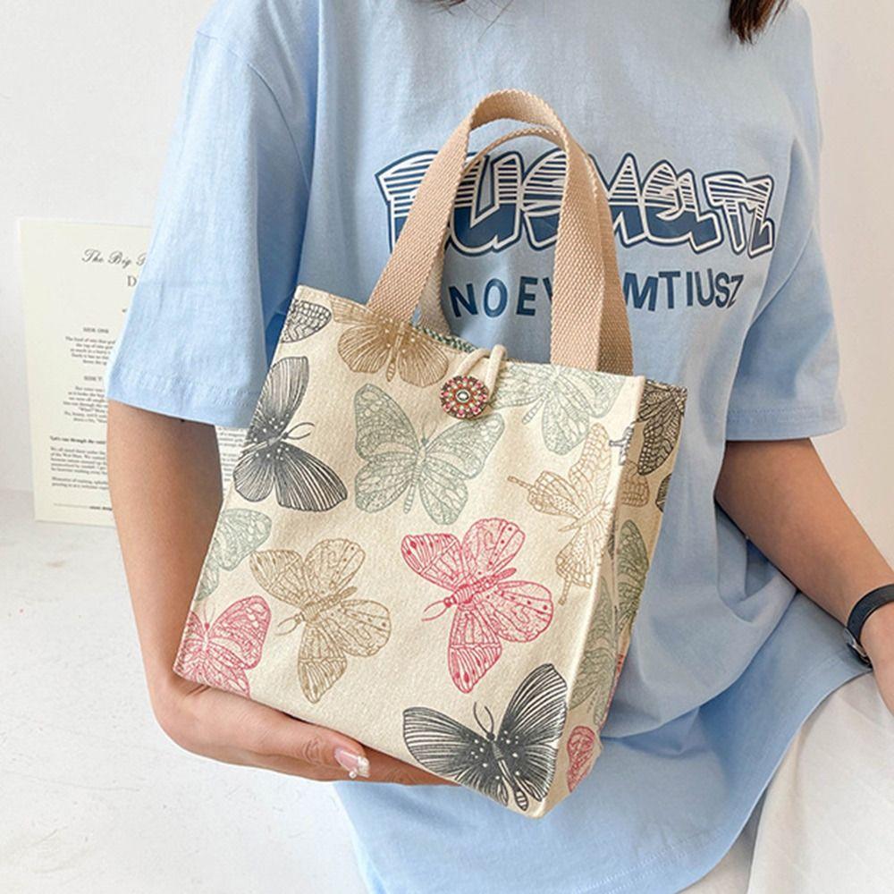 Cute Canvas Lunch Bag Large Capacity Waterproof Tote Bag Print Lunch Box Handbag for Women