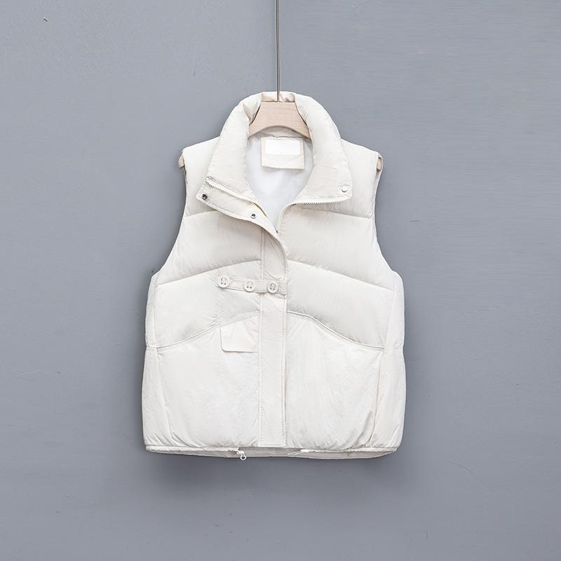 Winter Baumwollweste Damen Kurz Temperament Baumwollweste Locker Stehkragenweste Vielseitige Baumwollwestenjacke