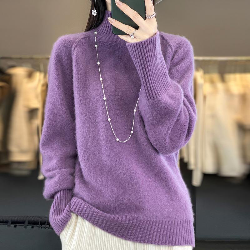 Verdickter Wollpullover im neuen Stil mit hohem Kragen und Schultergurten für Damen