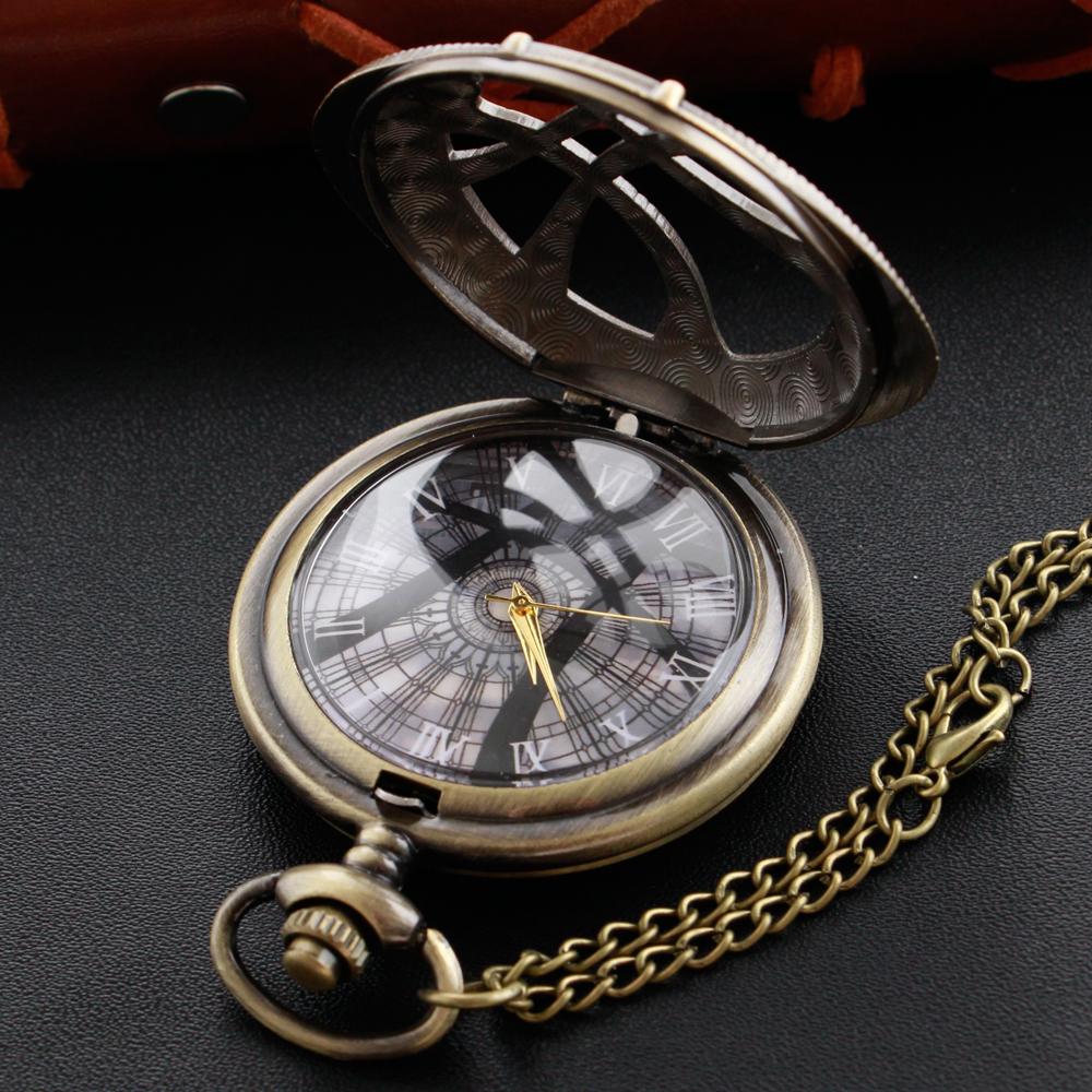 Bronze Strange Eyes Gemstone Pendant for Men and Women Quartz Pocket Watch Retro Fashion Necklace Accessories Best Student Gift
