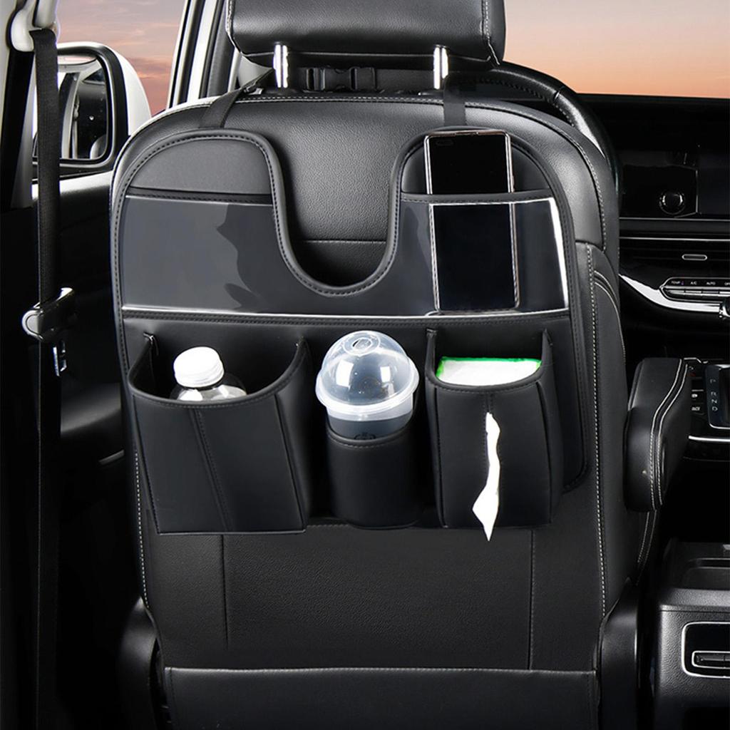 Car Seat Organizer Large Leather With Tablet Cup Holder Behind Seat Car Organizer Kick Mats For SUV RV Truck Sedan Kids Toys
