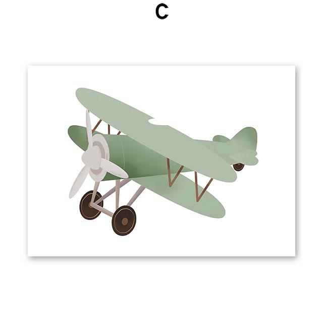 Sailboat Rocket Hot Air Balloon Plane Train Car Wall Art Nordic Posters Painting Cartoon Pictures Kids Room Decor Canvas Prints