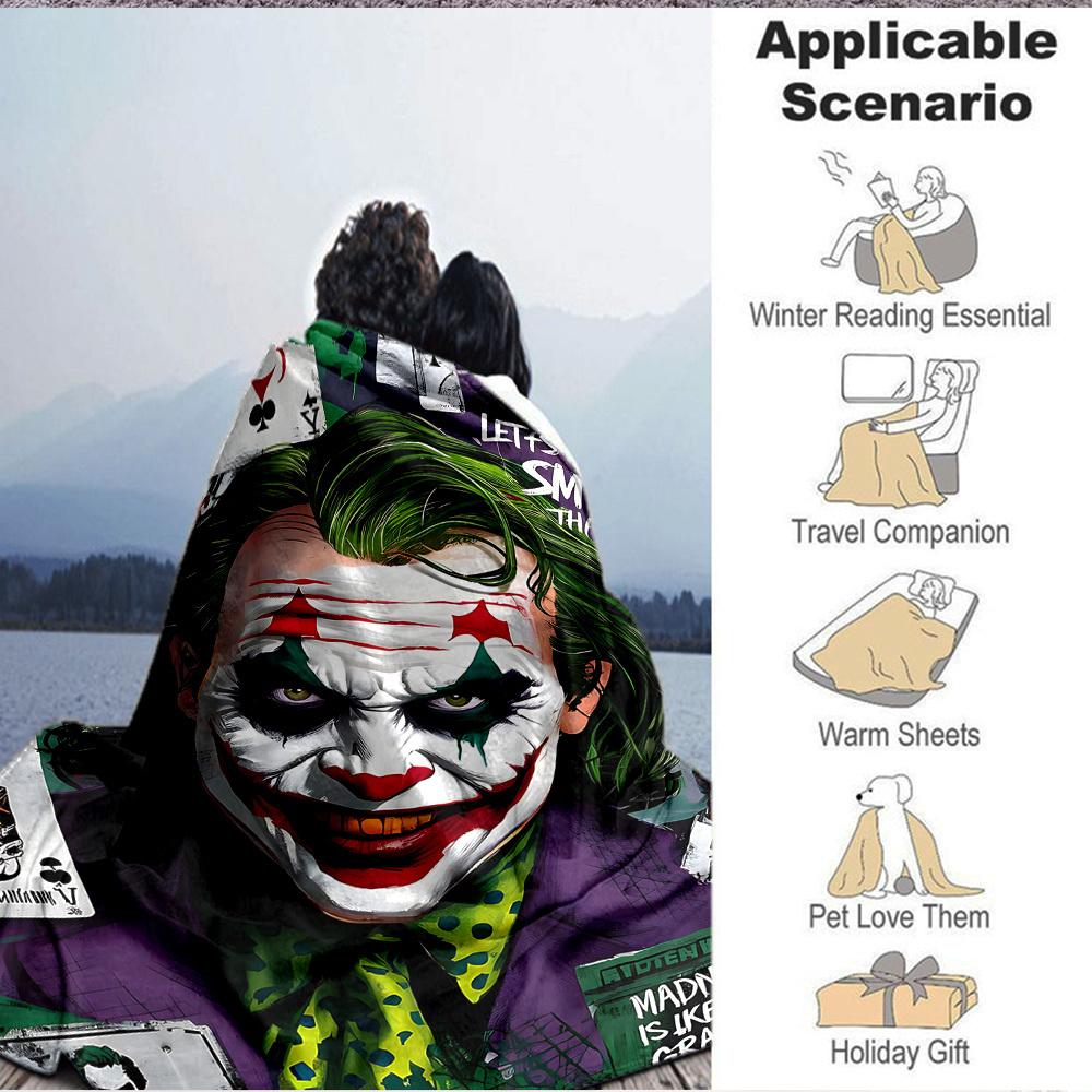 1pc Joker Clown Flannel Throw Blanket Lightweight Soft Warm All Season Blanket for Sofa, Bed, Travel, Camping L1024169