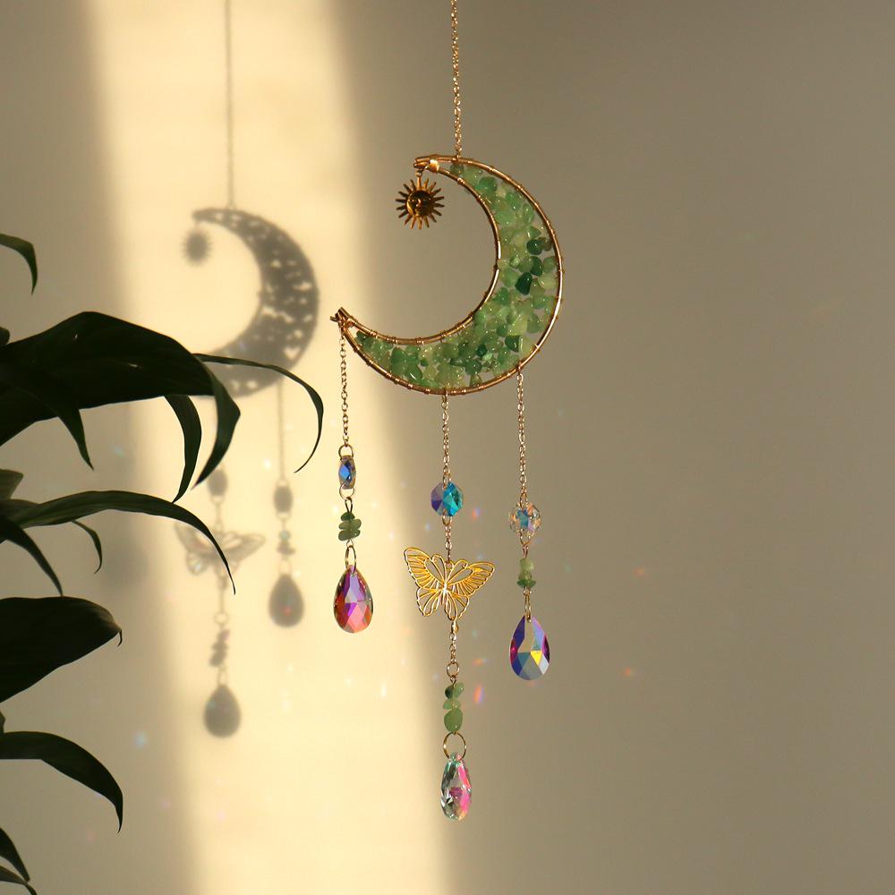Natural Crystal Butterfly Wind Chime: Moon Pendant & Sun Catcher for Home & Garden T85