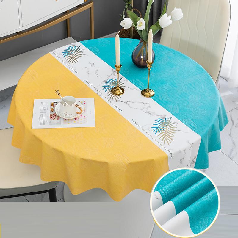140Cm Round Pvc Tablecloth Nordic Waterproof Oil-proof Tablecloth Printing Plastic Coffee Table Mat Dining Table Do Not Wash