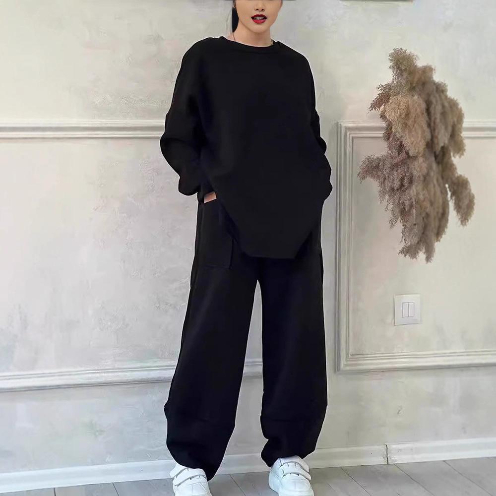 Women's Loose Fit Tracksuit Long Sleeve Sweatshirt High Waist Wide Leg Pants
