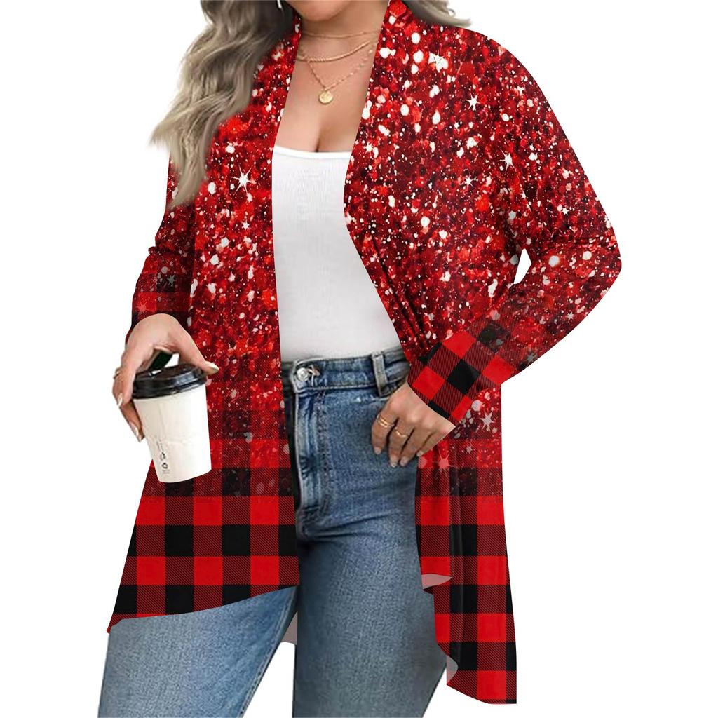 Women's Fall And Winter Fashion Casual Print Long Sleeve Mid-Length Cardigan Jacket