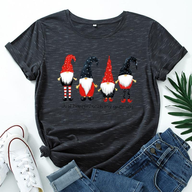 Summer Christmas Women's Printed Cotton Loose Round Neck Short Sleeved T-Shirts Women’s