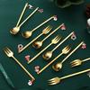 6PCS Christmas Spoons Coffee Cutlery Set Stainless Steel Cutlery Set Dessert Spoon Forks Christmas Gifts Elk Christmas Decoratio