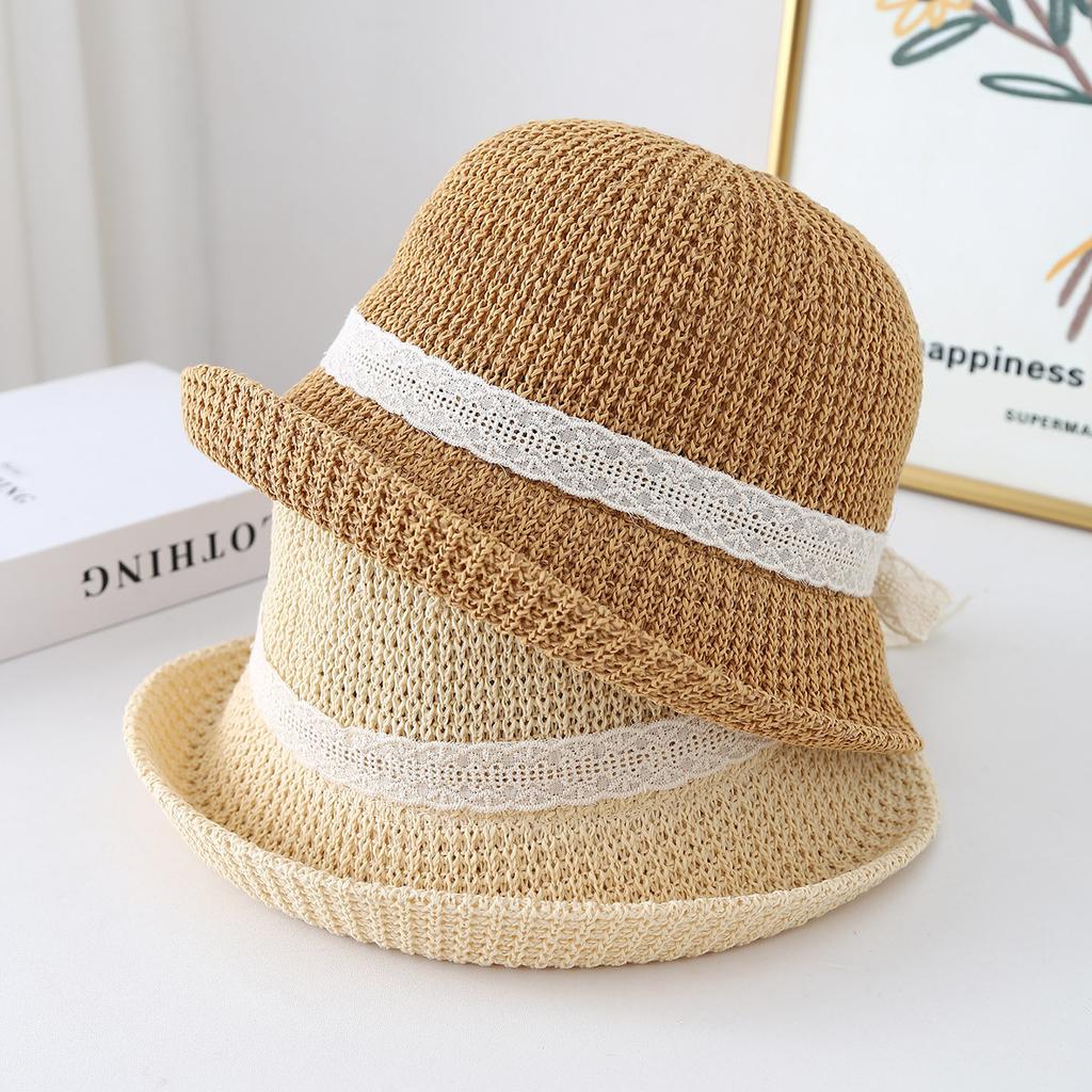 Bow knitted fisherman's hat women's spring and summer sunshade sunscreen hat fashion versatile basin hat French
