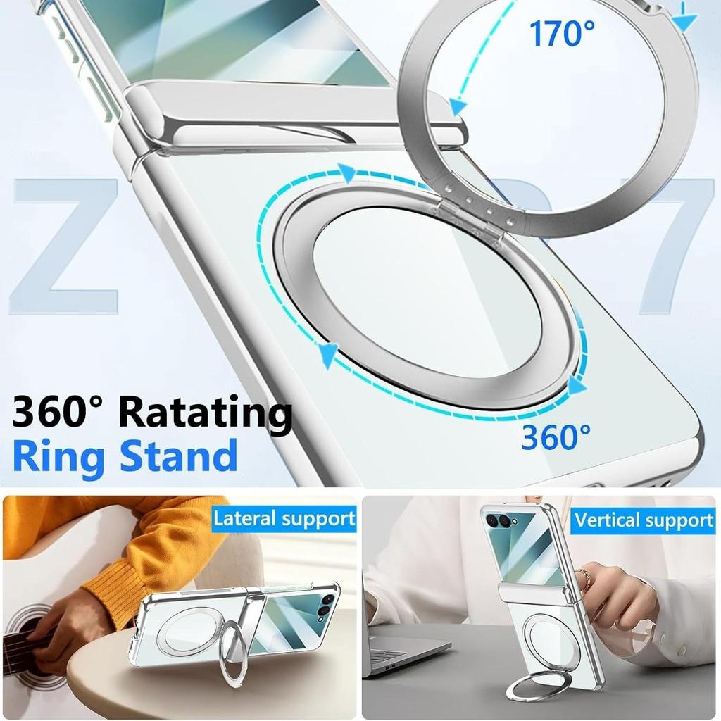 Applicable To Samsung ZFlip8 Folding Mobile Phone Case All-inclusive Case Film Integrated Zflip7 Electroplating Transparent Magnetic Suction Bracket